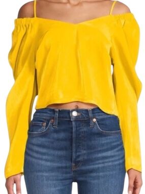 DKNY Cold Shoulder Crop Top Pop Yellow Size M NWOT